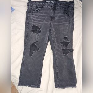 American Eagle Outfitters Women's Charcoal Distressed Cropped Jeans